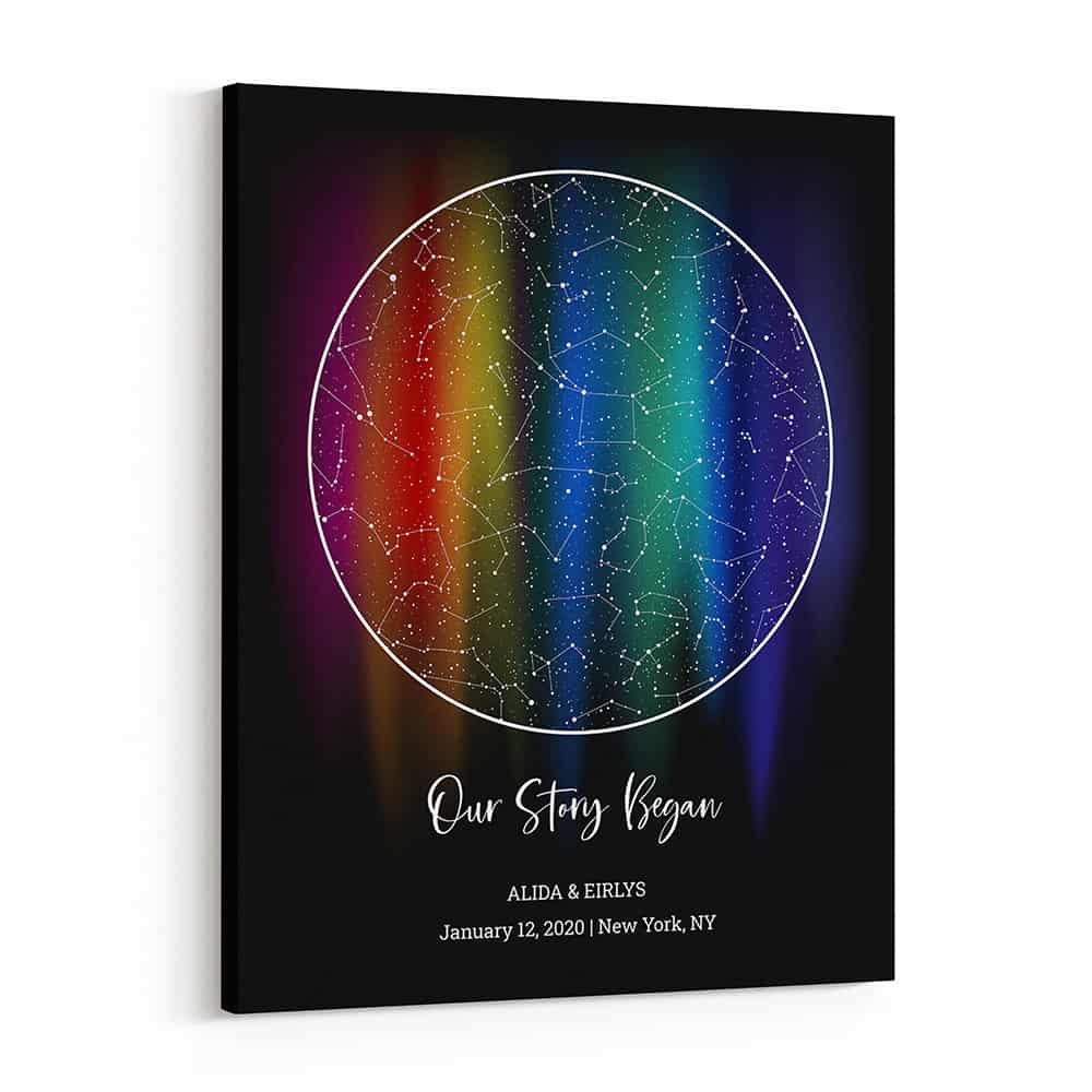 Personalized Star Map LGBTQ Rainbow Canvas Print - Custom Star Map by Date