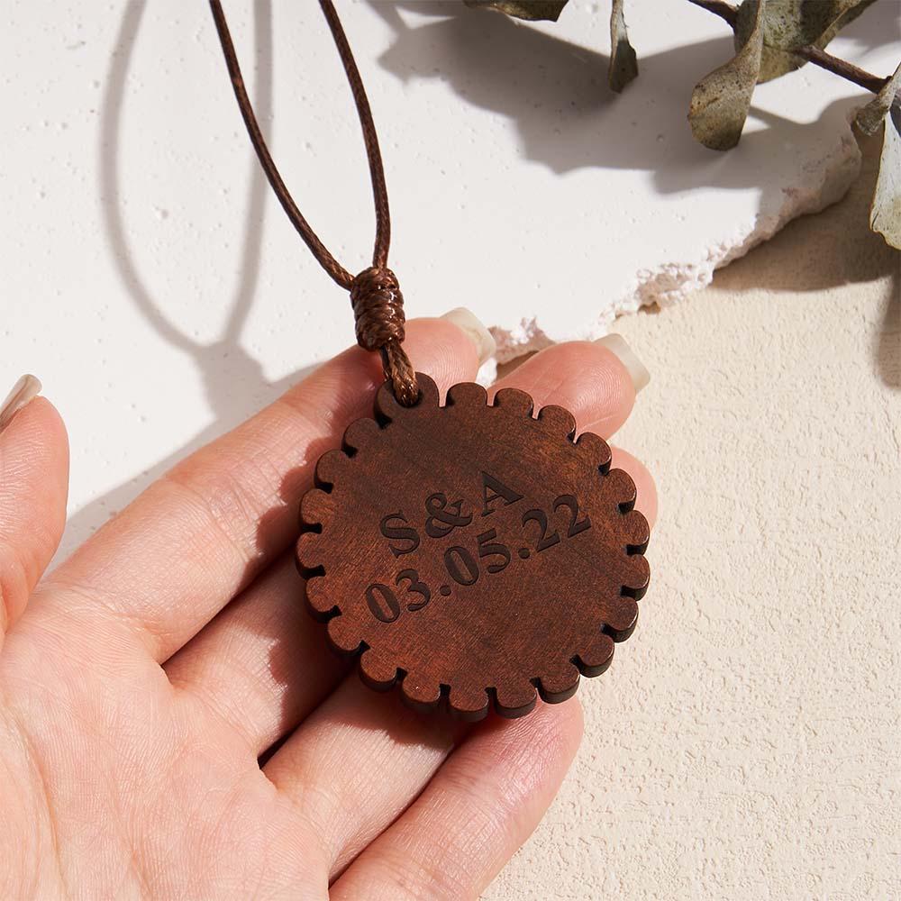 Custom Photo Stained Glass Background Personalized Wooden Necklace