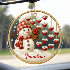 Snowman and Hearts Personalized Acrylic Ornament For Family