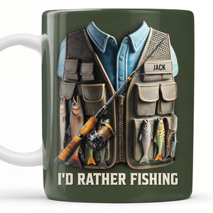 I'd Rather Be Fishing, Fishing Gear and Fish Design, Personalized Coffee Mug, Gift For Fishing Enthusiasts