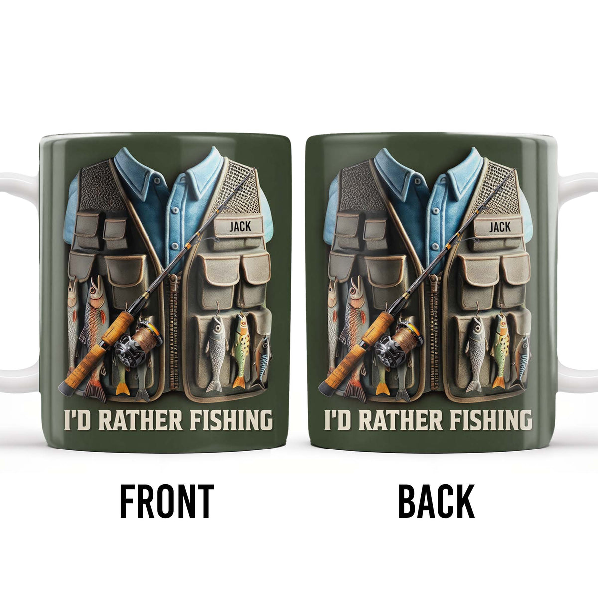 I'd Rather Be Fishing, Fishing Gear and Fish Design, Personalized Coffee Mug, Gift For Fishing Enthusiasts