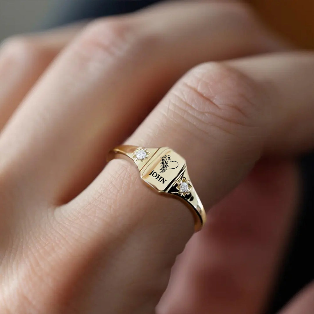 I'm A Mother To A Son With Wings - Engraved Name Personalized Ring