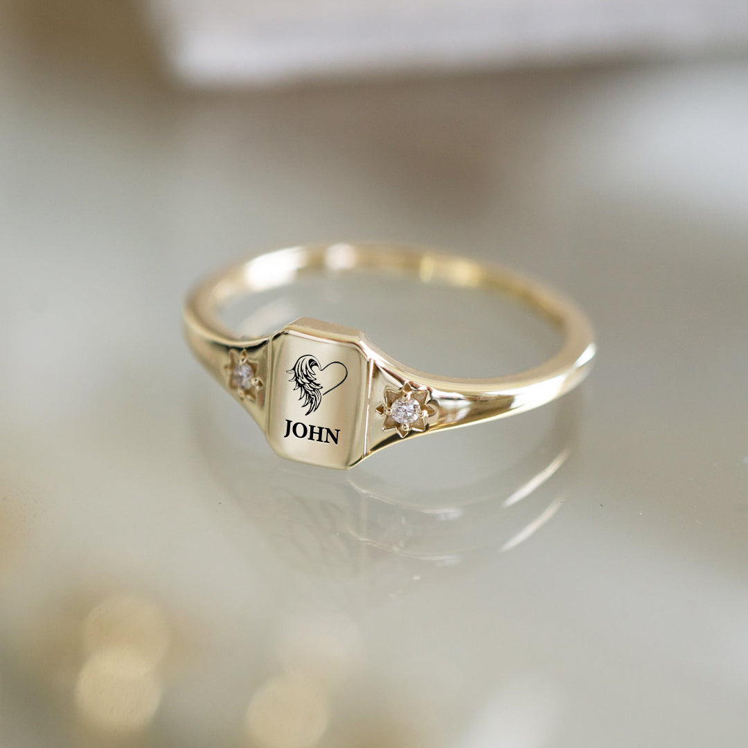 I'm A Mother To A Son With Wings - Engraved Name Personalized Ring
