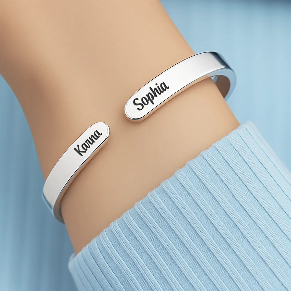 The Love Between Sisters - Personalized Bangle Bracelet Cuff For Sister, Bestie, Best Friend