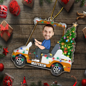 Custom Photo Funny Face Golf Cart - Personalized Custom Shaped Acrylic Ornament