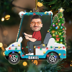 Custom Photo Funny Face Golf Cart - Personalized Custom Shaped Acrylic Ornament