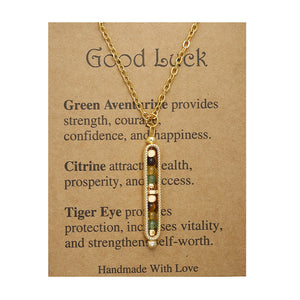 Small Stone Bead Pendant Card Necklace, Amethyst Collar Chain