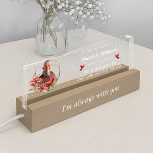 In Loving Memory Of Flowers and Stars Night Light With Wooden Base, Personalized LED Night Light