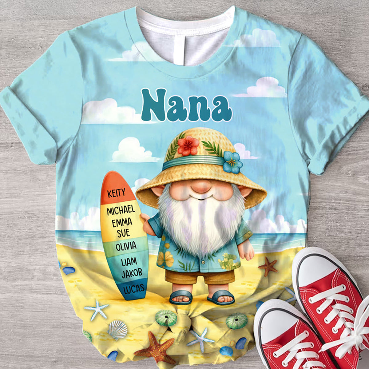 Personalized Surfboard Summer With Grandkids Name 3D T-shirt