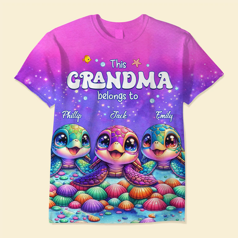 Personalized This Grandma belongs to Colorful Turtle 3D T-shirt