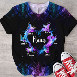 Personalized Colorful Heart Butterflies T-Shirt Gift For Grandma, Mom