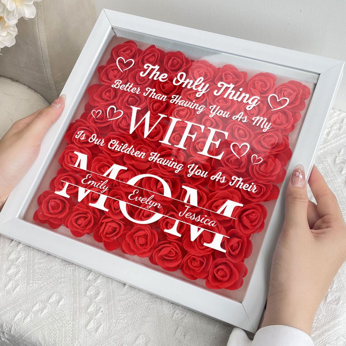 Having You As My Wife Mother's Day Gift - Personalized Flower Shadow Box With LED Light