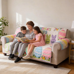 Grandma's Bunny Quilted Sofa Cover - Personalized Gifts For Grandma
