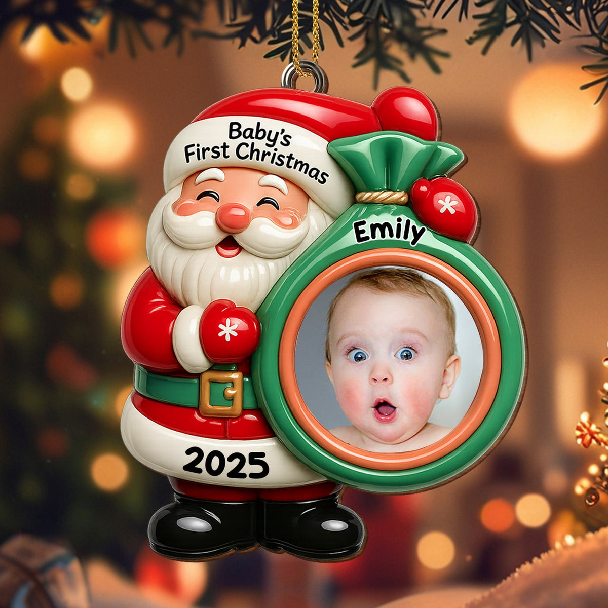 Baby's First Christmas Ornament, Custom Photo Wood Ornament