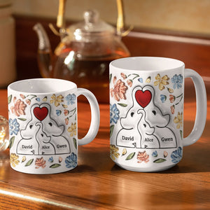 Personalized Elephant Family Mug Gift For Mom, Grandma