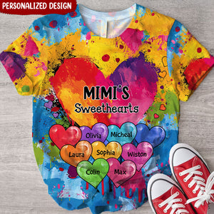 Personalized 3D Vibrant Heart Paint Splatter Grandma Mom Kids All-over Print T Shirt