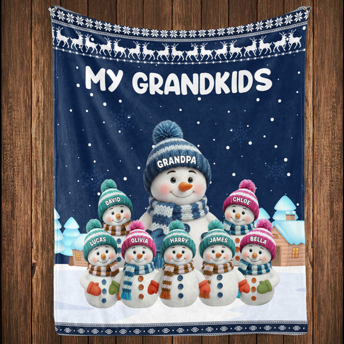 Personalized Grandma/Grandpa Snowman Blanket For Family