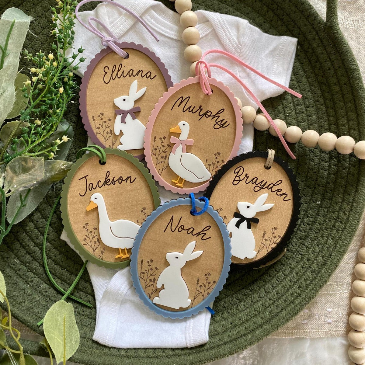 Personalized Easter Basket Tag - Bunny Name Tag - Easter Rabbit Monogram Decor