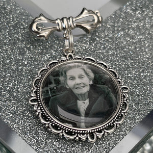 Personalized Memorial Custom Photo Bow Lapel Pin, Wedding Pin