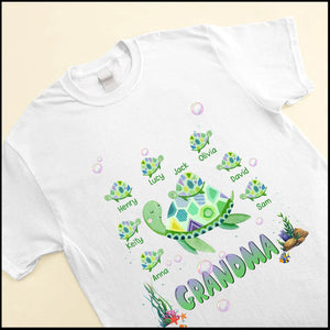 Cute Turtle Grandma Auntie Mom Kids Personalized T-Shirt
