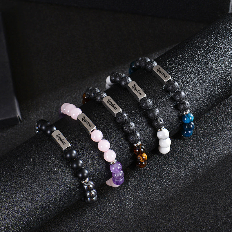 Personalized Name Crystal Beaded Bracelet, Tiger Eye Stone Bracelet