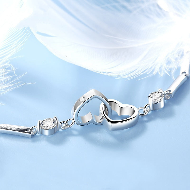 Motler & Daughter Forever Linked Together Personalized Birthstone Double Heart Bracelet