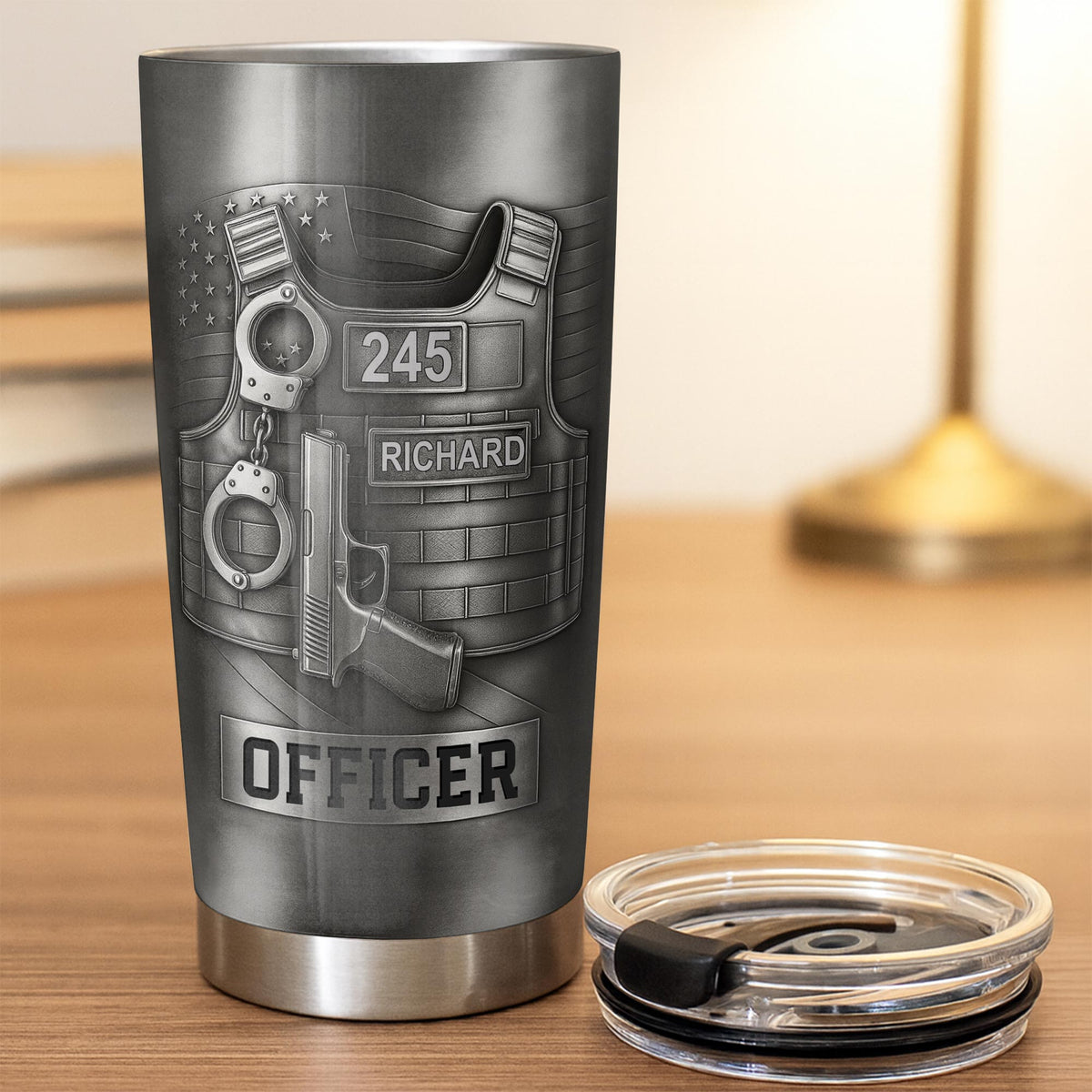 Honor Your Dedication, Police Badge Handcuffs Gun, Personalized Tumbler, Gift For Law Enforcement Officers