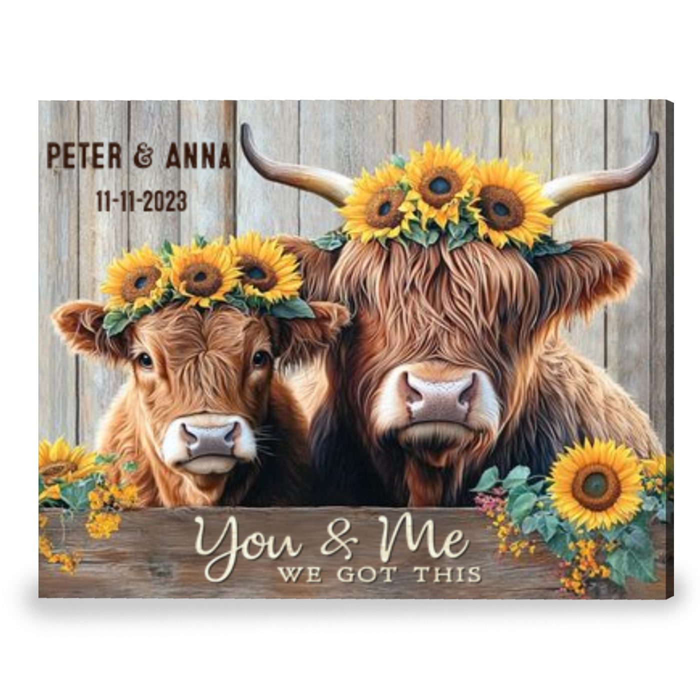 Personalized Couples Gifts Rustic Farmhouse Decor Highland Cows Canvas