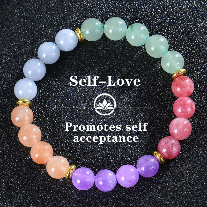 Seven Colored Stone, Tiger Eye Stone Bracelet - 7 Chakras Card Bracelet