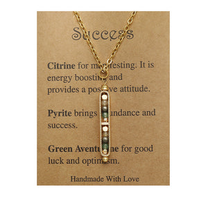 Small Stone Bead Pendant Card Necklace, Amethyst Collar Chain