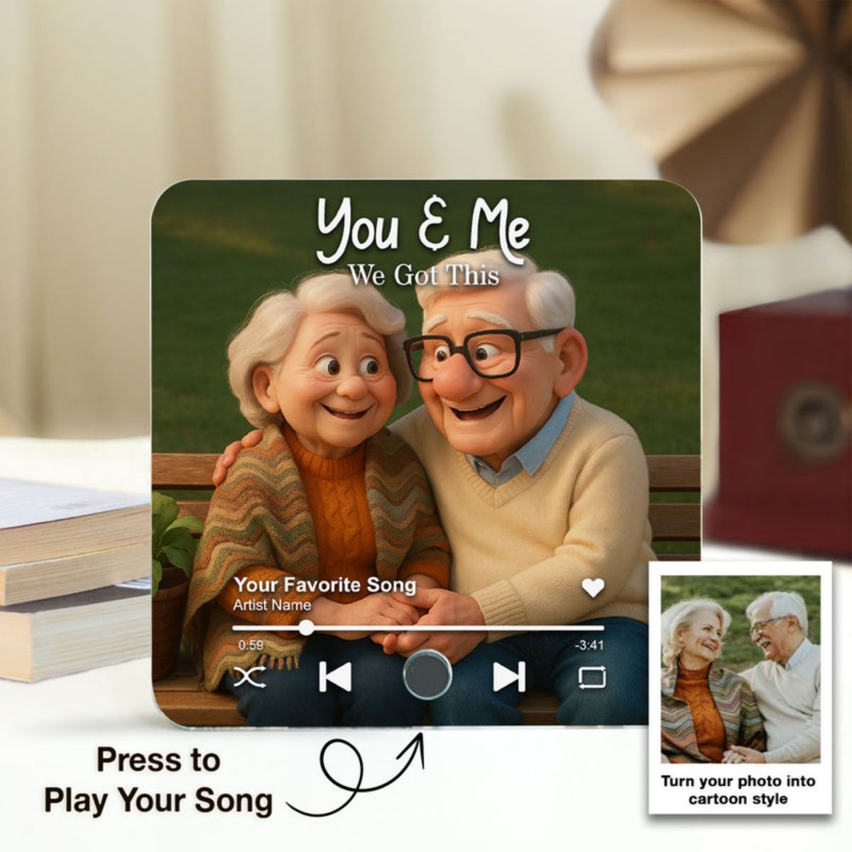 I Want to Grow Old with You Cartoon Couple Personalized Music Fridge Magnet, Heartfelt 2025 Gift, Anniversary Gift For Couple, For Him, For Her, Husband, Wife