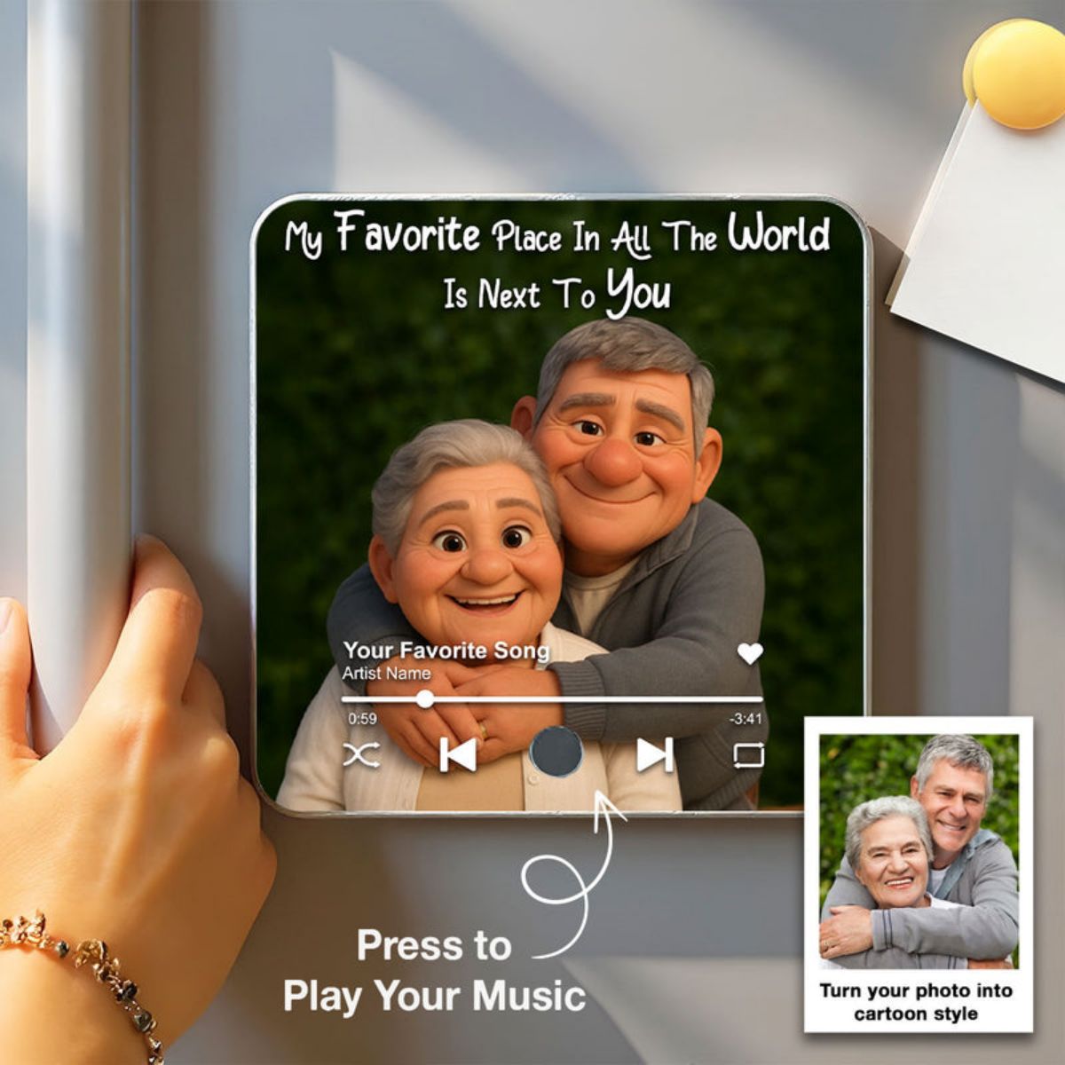 I Want to Grow Old with You Cartoon Couple Personalized Music Fridge Magnet, Heartfelt 2025 Gift, Anniversary Gift For Couple, For Him, For Her, Husband, Wife