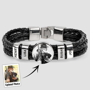 Gift For Dad,Husband,Son,Brother - Personalized Photo Leather Bracelet