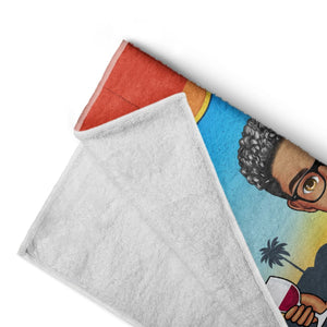Traveling Beach Poolside Swimming Picnic Vacation Cartoon - Personalized Custom Beach Towel