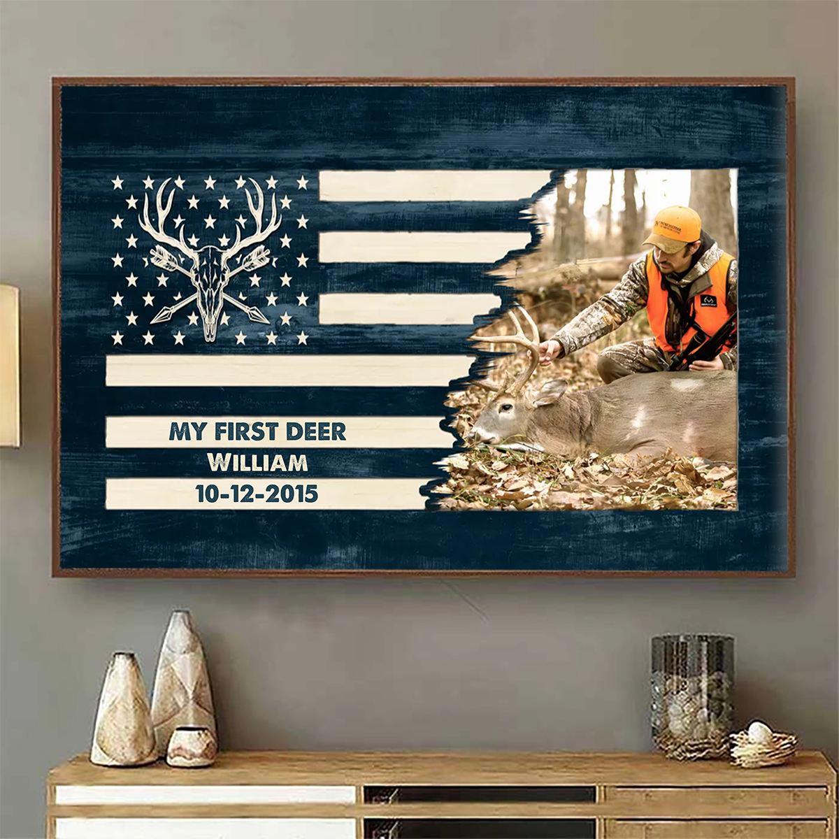 Deer Sign Hunting Photo Flag Sign Personalized Canvas Gift for Hunter