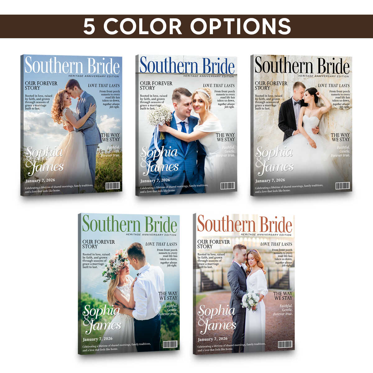 Southern Bride Magazine Cover, Personalized Wedding Canvas, Timeless Southern Love Keepsake