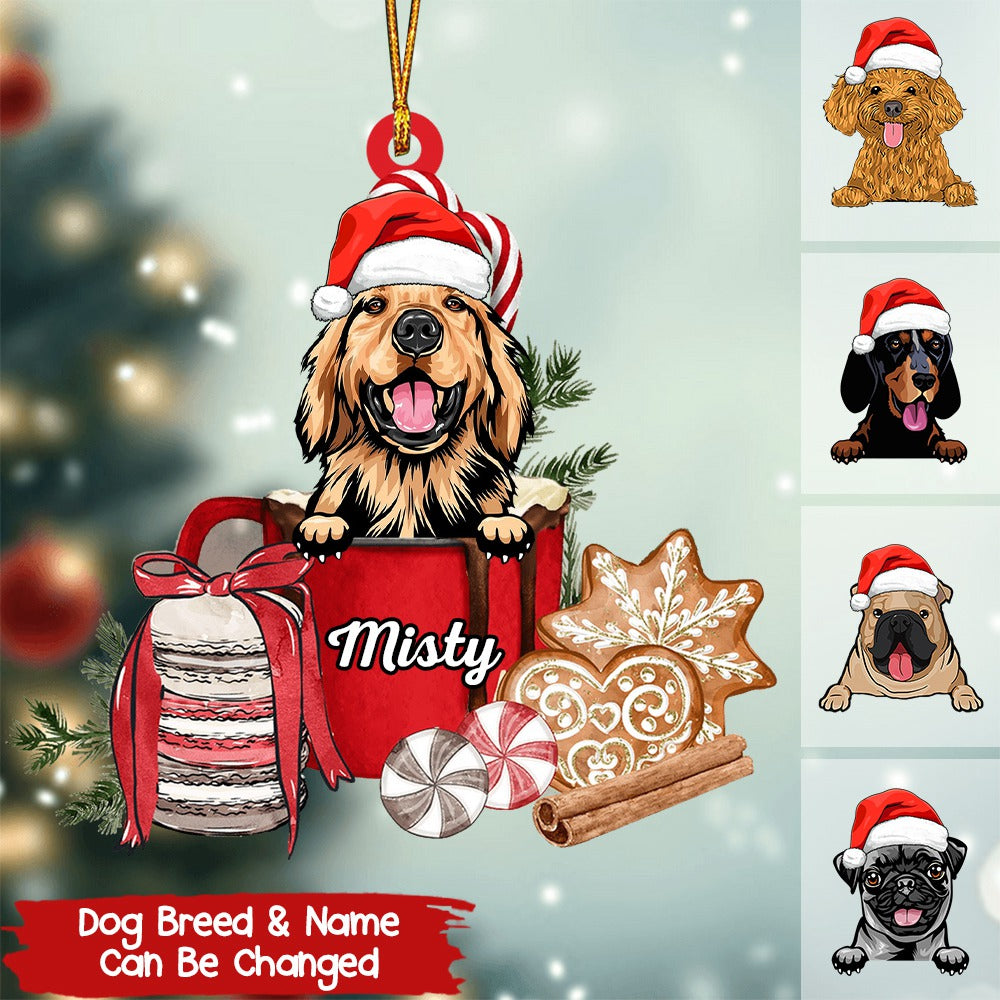 Cute Dog In A Hot Cocoa Cup Christmas Personalized Acrylic Ornament