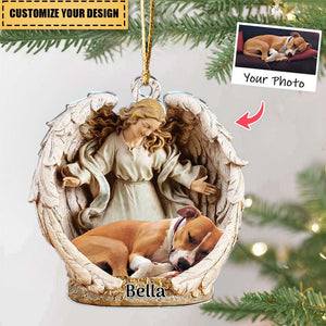 Dog Acrylic Ornament - Dog Lover Gifts - Sleeping Pet Within Angel Wings - Custom Ornament