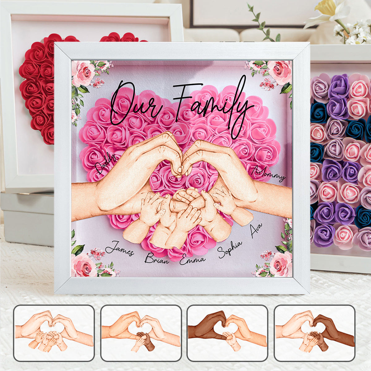 Personalized Our Family Hands Flower Shadow Box