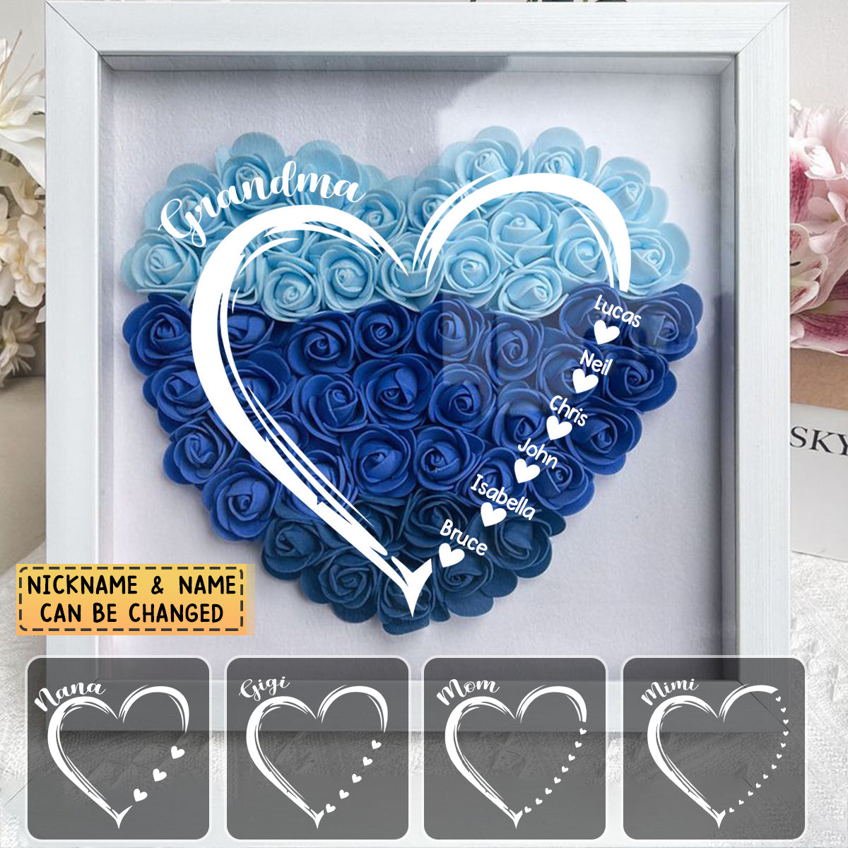 Personalized Grandma/Mom Heart Flower Shadow Box