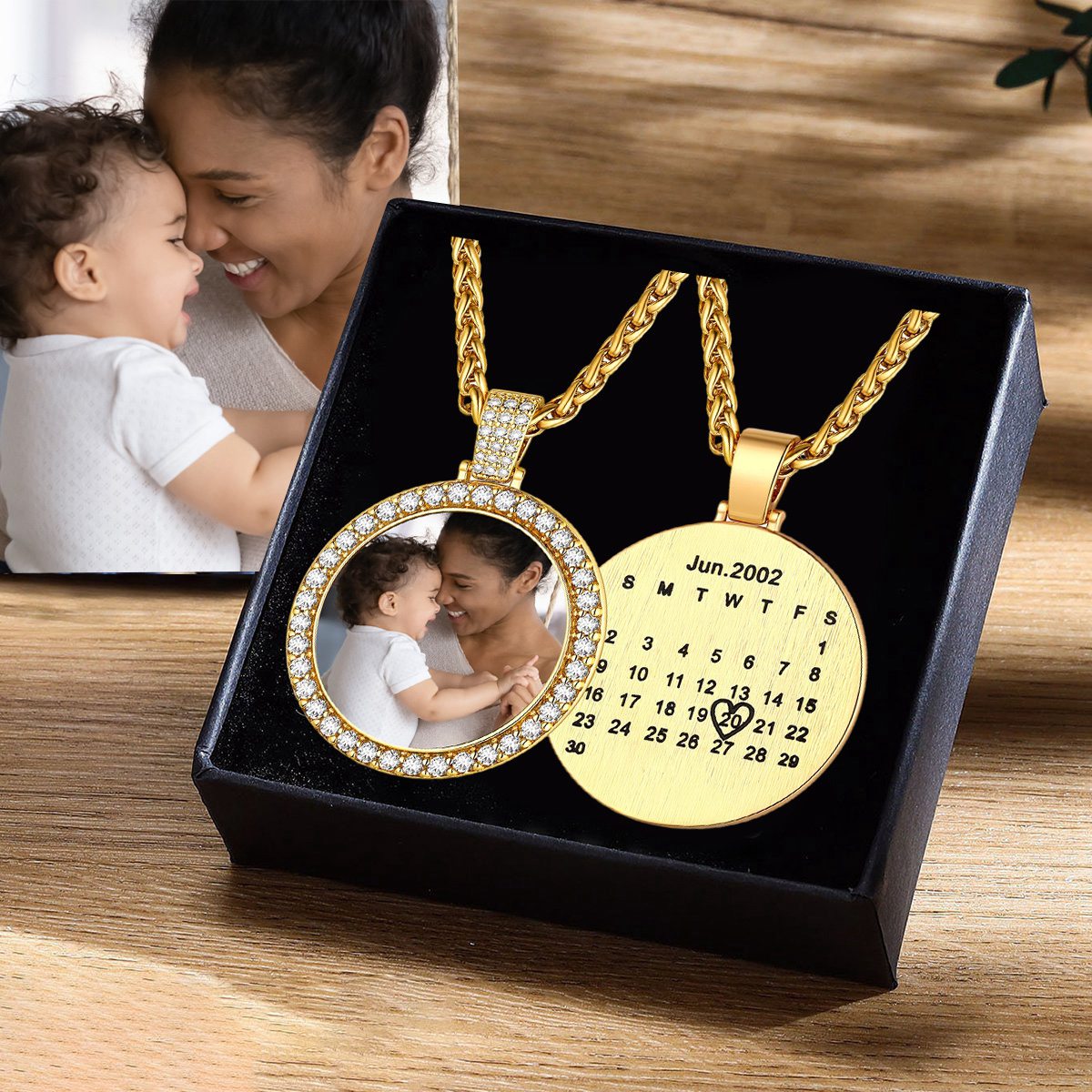 Special Day Personalized Calendar Photo Necklace With Cubic Zirconia