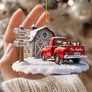 Custom Names Christmas Truck Barn House Family Sign Posts  - Personalized Farmhouse Acrylic Ornament