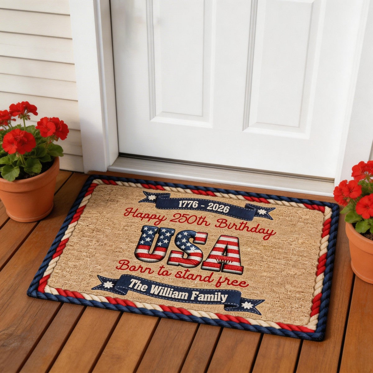 Happy America 250th Birthday - Stars And Stripes Personalized Doormat