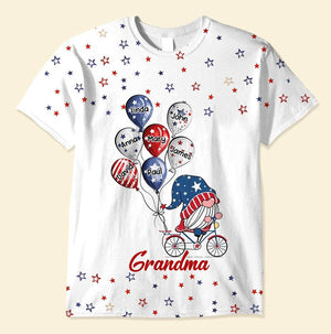 4th Of July Grandma With Balloons Happy Independence Day Personalized 3D T-shirt