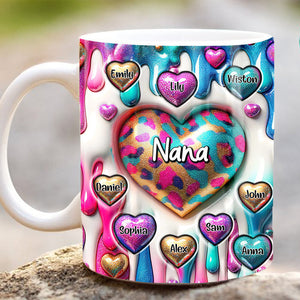 Personalized Coloful Sweet Heart Dripping Background Mug Gift For Grandma, Mom