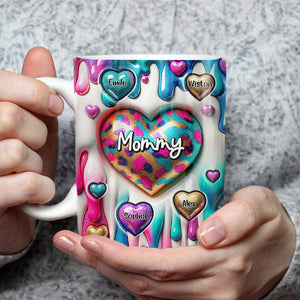 Personalized Coloful Sweet Heart Dripping Background Mug Gift For Grandma, Mom