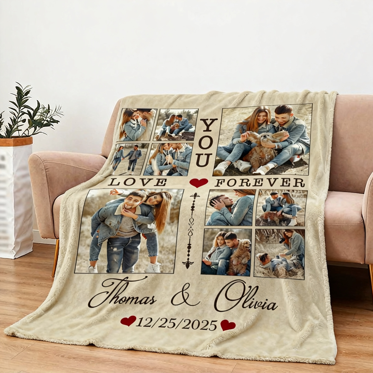 Personalized Couple Blanket With Photo, Custom Photo Blanket For Her, Picture Collage Gift For Couple, Anniversary Valentine’s Day Gifts For Her