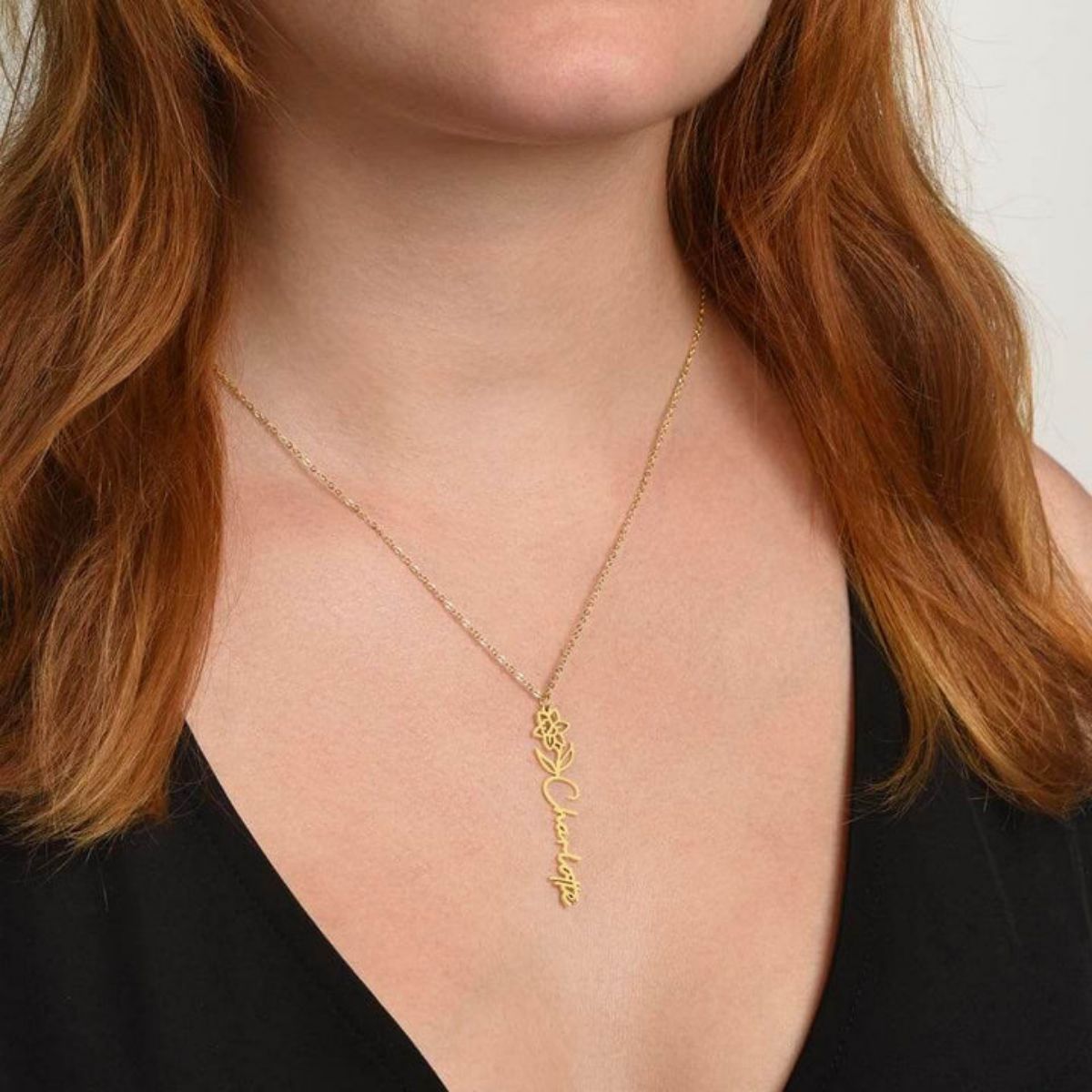 No Rain No Flowers,Never Forget That I Love You - Personalized Birth Flower Name Necklace