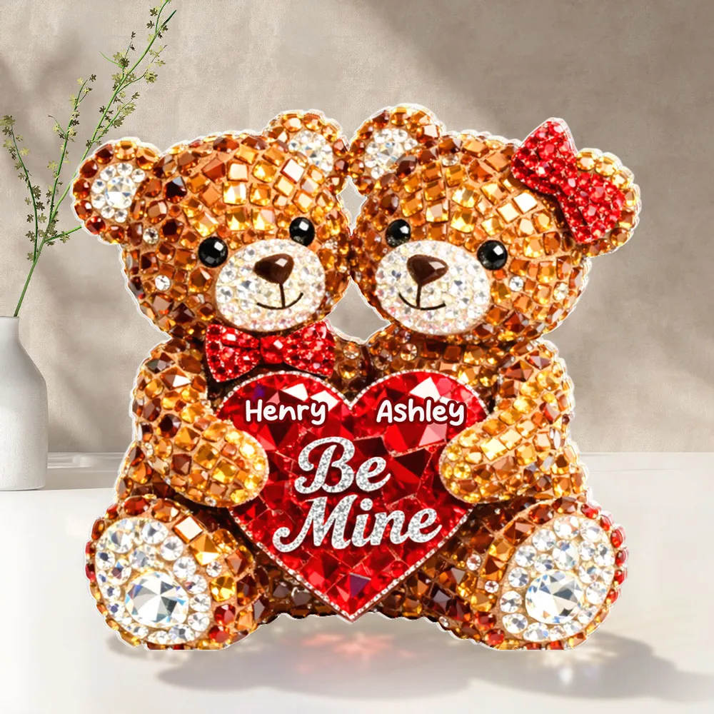 3D Shiny Effect Bear Couple - Personalized Acrylic Block Plaque - Heartfelt Valentine's Day Gift for Her, for Him