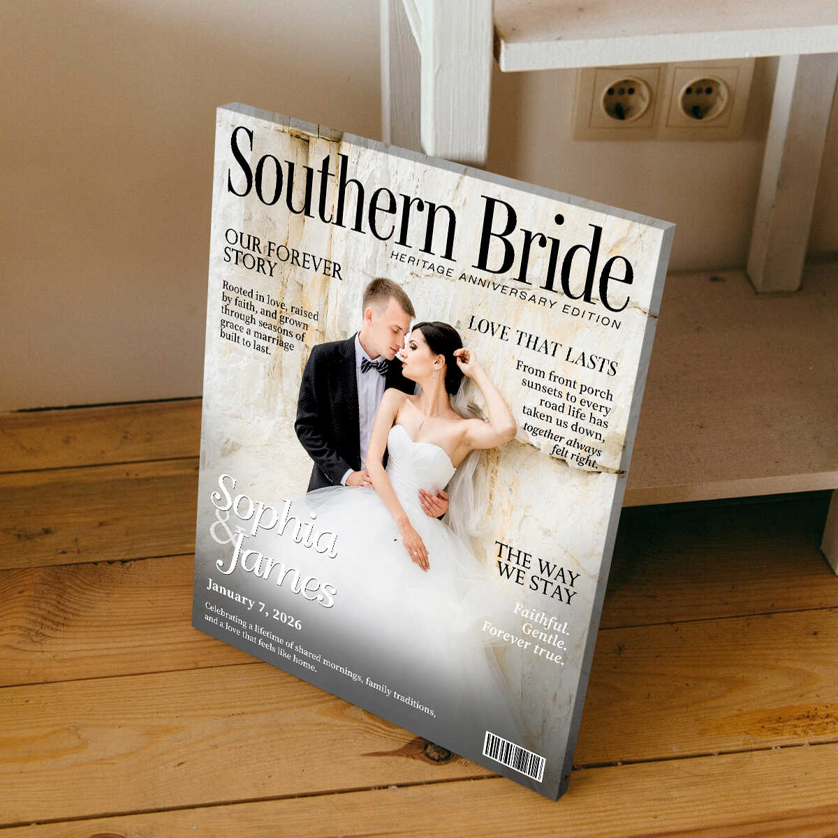 Southern Bride Magazine Cover, Personalized Wedding Canvas, Timeless Southern Love Keepsake